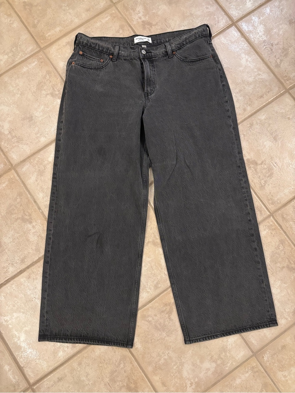 Abercrombie & Fitch Women's Relaxed Wide-Leg Black Jeans Curve Love
